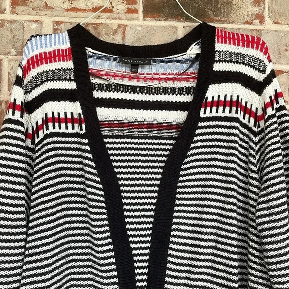 Retrology Striped Rayon Polyester Open Lapel Cardigan Sweater - Picture 2 of 8